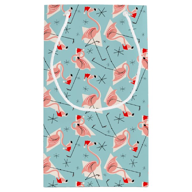 Sacola Para Presentes Pequena Flamingo Santas Blue Multi-presentinho pequeno (Verso)