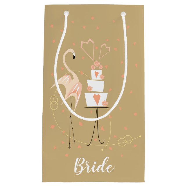 Sacola Para Presentes Pequena Flamingo Wedding Bride (Frente)