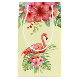Sacola Para Presentes Pequena Flamingos e Hibiscus Tropicais