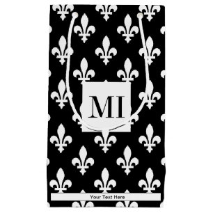 Sacola Para Presentes Pequena Fleur de Lis Pattern, Francês, Real, Branco