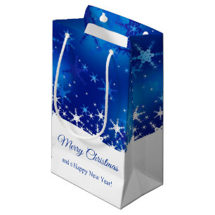 Sacola Para Presentes Pequena Flocos de neve azuis de inverno de Natal