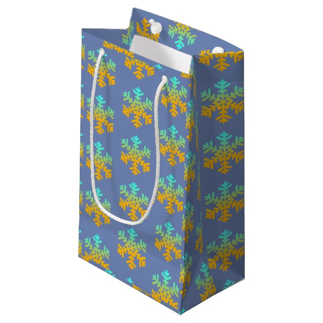 Sacola Para Presentes Pequena Flocos de neve azul fundo Gift Bag (Frente inclinada)