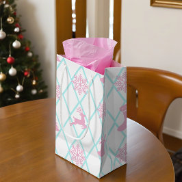 Sacola Para Presentes Pequena Flocos de neve e veado