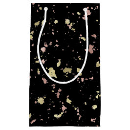 Sacola Para Presentes Pequena Flocos Dourados e Rosa Dourados Pretos