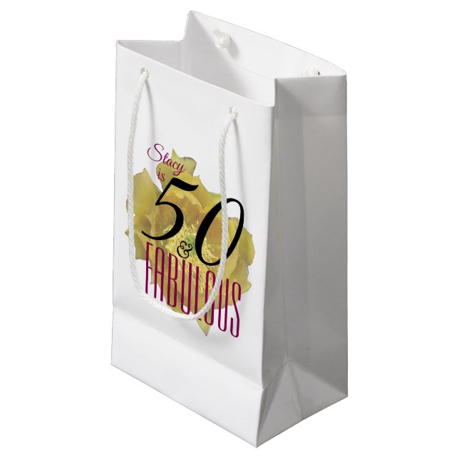Sacola Para Presentes Pequena Flor amarelo de cacto 50 e aniversário fabuloso (Frente inclinada)