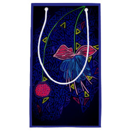 Sacola Para Presentes Pequena Flor azul e rosa