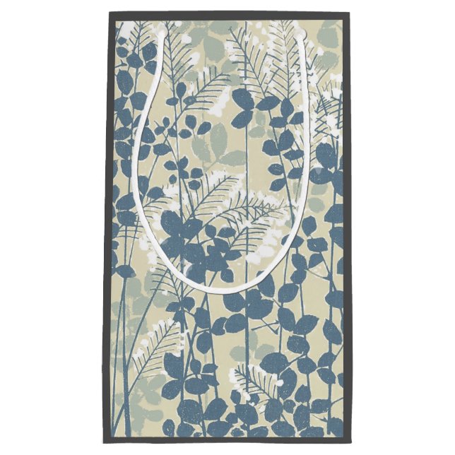 Sacola Para Presentes Pequena Flor de Folha Azul Asiático (Frente)