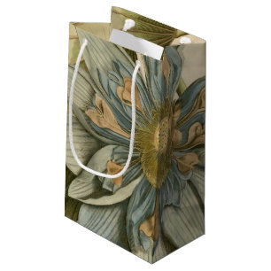 Sacola Para Presentes Pequena Flor de Lotus Azul no Fundo do Tom com Escrevendo