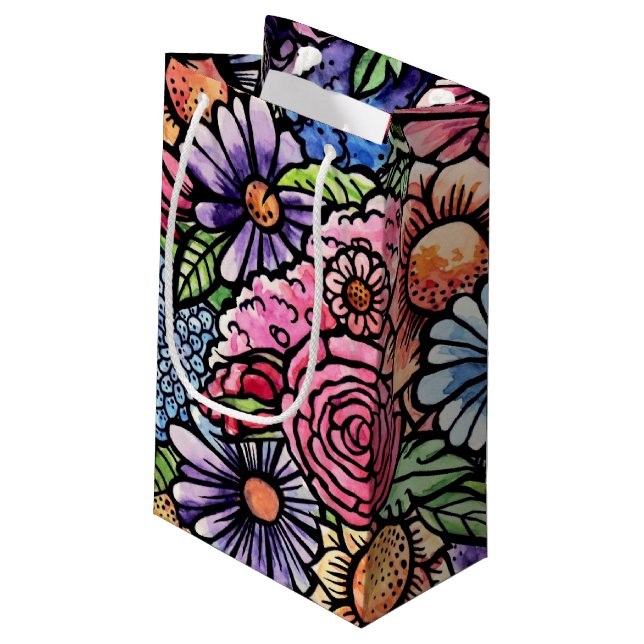 Sacola Para Presentes Pequena Flor de Primavera do Buquê (Verso inclinado)