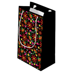 Sacola Para Presentes Pequena Flor Negra Fiesta Embroborada Mexicana