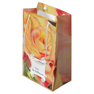 Sacola Para Presentes Pequena Flor rosa amarela e rosa