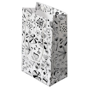 Sacola Para Presentes Pequena Flor Selvagem Monocromo