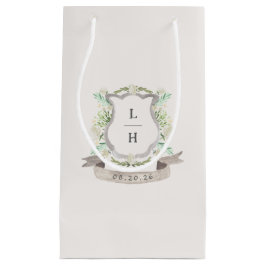 Sacola Para Presentes Pequena Floral Crest Watercolor Monograma Casamento