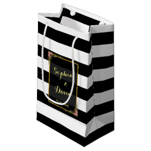 Sacola Para Presentes Pequena Floral Gold Foil Stripe Casamento Favor Bag