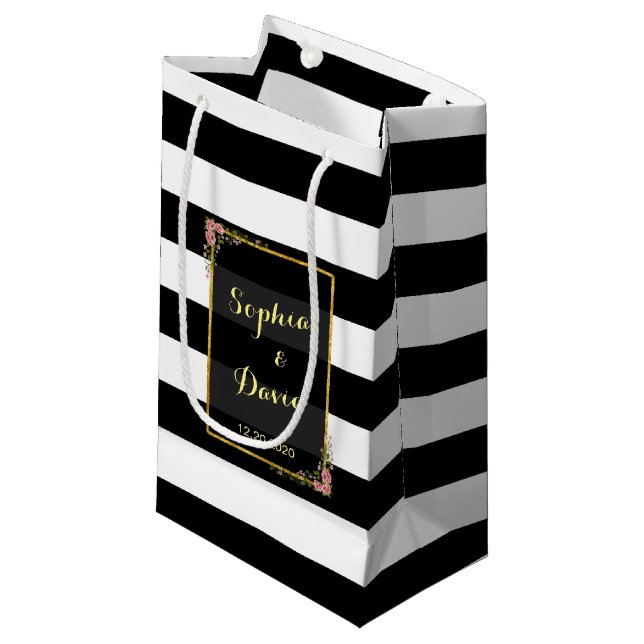 Sacola Para Presentes Pequena Floral Gold Foil Stripe Casamento Favor Bag (Frente inclinada)