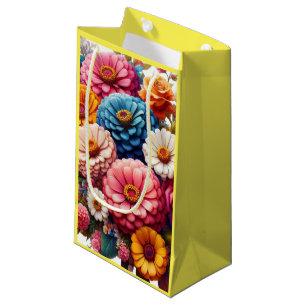 Sacola Para Presentes Pequena Floral/Primavera Zinnia/Rosa