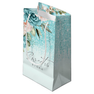 Sacola Para Presentes Pequena Floral Sparkles Sweet Six Teal ID912