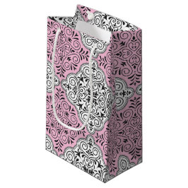 Sacola Para Presentes Pequena Floreio de Padrão Rococó Rosa