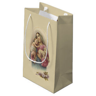 Sacola Para Presentes Pequena Flores abençoadas de Jesus do bebê da Virgem Mar
