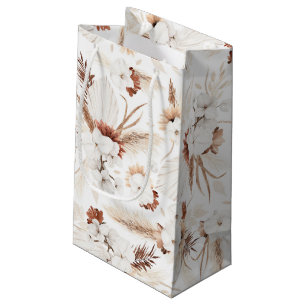 Sacola Para Presentes Pequena Flores Brancas e Marfim de Terracota Boho Botânico