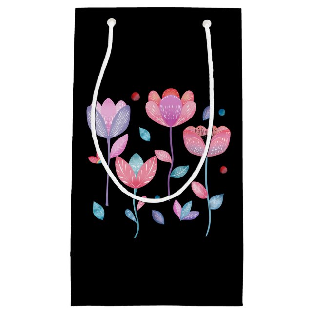 Sacola Para Presentes Pequena Flores Caprichosas  (Frente)