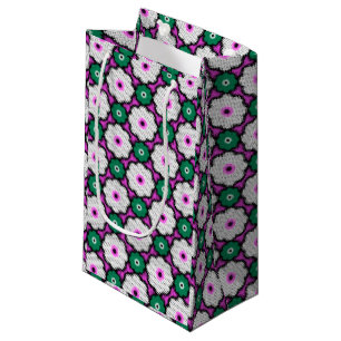 Sacola Para Presentes Pequena Flores coloridas de meio-tom - rosa e verde