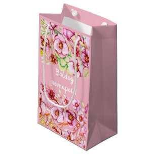 Sacola Para Presentes Pequena Flores cor-de-rosa - Dia do nome húngaro