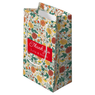 Sacola Para Presentes Pequena Flores de Dália de Primavera Laranja Pastel Amarel