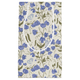 Sacola Para Presentes Pequena Flores de Ervilha Doce Azul e Creme