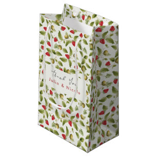 Sacola Para Presentes Pequena Flores de Morango Silvestre Doce Vermelho Casament