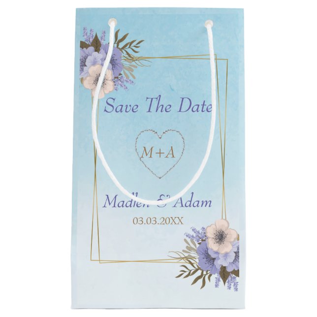 Sacola Para Presentes Pequena Flores E Quadro Dourado (Frente)