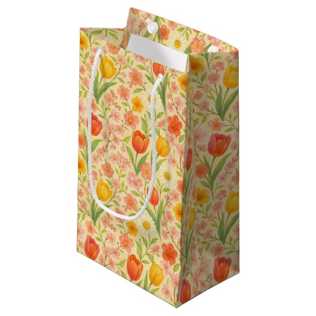 Sacola Para Presentes Pequena Flores fofas com padrão de Páscoa/primavera (Frente inclinada)