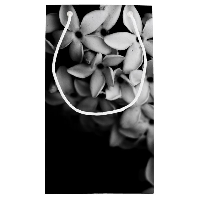 Sacola Para Presentes Pequena Flores Pretas e Brancas (Verso)