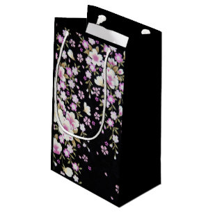 Sacola Para Presentes Pequena Flores Rosa em Cascata Faltadas