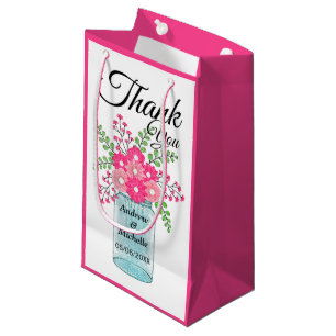 Sacola Para Presentes Pequena Flores Rosa Mason Jar Obrigado