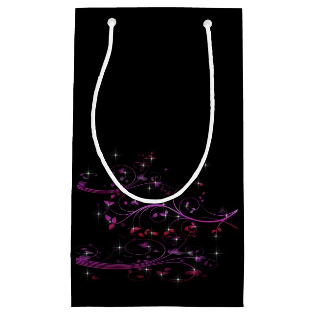 Sacola Para Presentes Pequena Flores Rosa Quente (Frente)