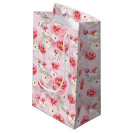 SACOLA PARA PRESENTES PEQUENA FLÔRES ROSAS & BILHETES DE AMOR DO DIA DOS NAMORAD