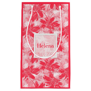 Sacola Para Presentes Pequena Flores vermelhas em branco.