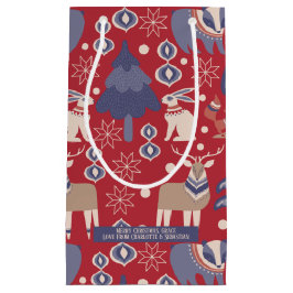 Sacola Para Presentes Pequena Floresta de Natal escandinava personalizada