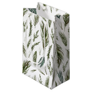 Sacola Para Presentes Pequena Floresta Simples Botânica Aquarela Natal