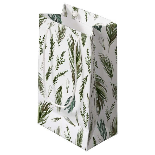 Sacola Para Presentes Pequena Floresta Simples Botânica Aquarela Natal (Frente inclinada)