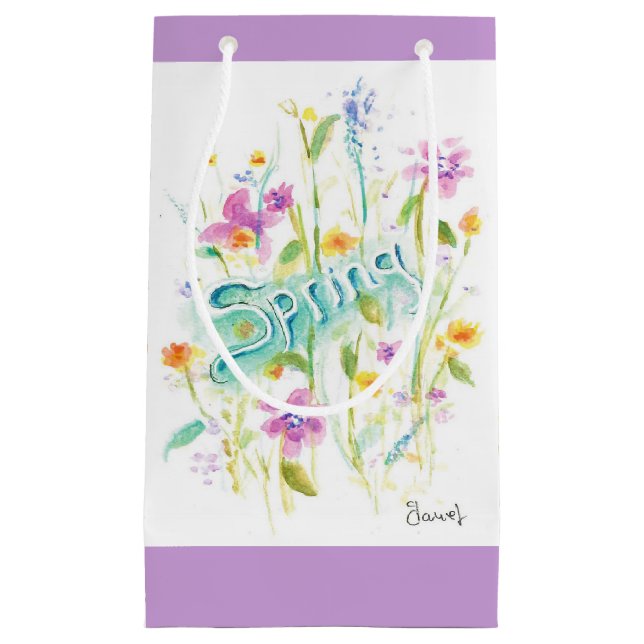 Sacola Para Presentes Pequena Flower design gift paper bag purple lavendar (Frente)