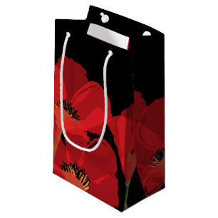 Sacola Para Presentes Pequena Fluers de Pavot Rouge sur Noir