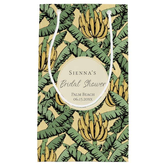 Sacola Para Presentes Pequena Folhas de Banana Amarela Tropical Solteira (Frente)