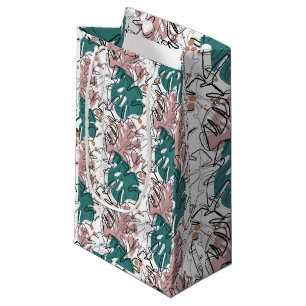 Sacola Para Presentes Pequena Folhas monstera com manchas coloridas