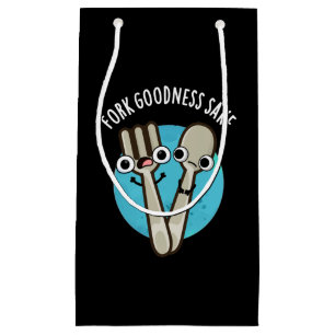 Sacola Para Presentes Pequena Fork Goodness Sake Funny Utensil Pun Dark BG