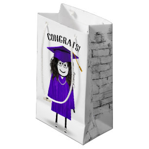 Sacola Para Presentes Pequena Formando de Garota com Boné Roxo e Diploma