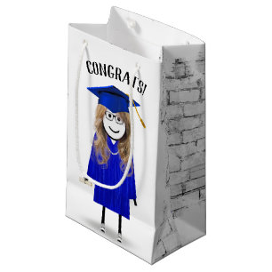 Sacola Para Presentes Pequena Formando Stick Girl com Boné Azul e Diploma