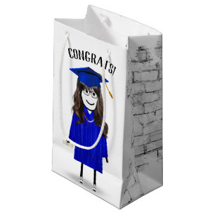 Sacola Para Presentes Pequena Formando Stick Girl com Boné Azul e Diploma