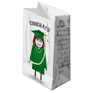 Sacola Para Presentes Pequena Formando Stick Girl com Boné Verde e Diploma